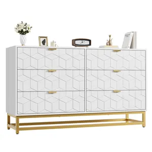 Garvee White 6 Drawer Dresser for Bedroom, 53.5” Large Dresser with Metal Legs, Modern Chest Organizer with Wide Storage, Chest of Drawers for Bedroom, Living Room, Entryway