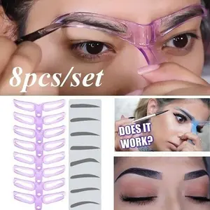 8 in 1 Reusable Eyebrow Stencil Makeup Eyebrow Stamp Template Eyebrow Shape Set Eyebrow Makeup Tools Eyebrow Styling Kit
