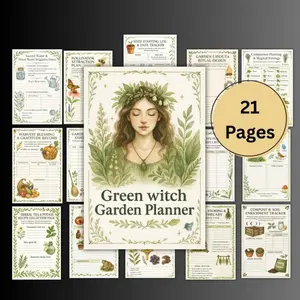 21 Pages Green Witch Garden Planner Printable, Magical Gardening Grimoire, Moon Water, Companion Planting, Herbal Recipe Journal, Witchy Garden Tracker