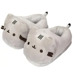 1 Pair Cozy Fur Slides Plush Cartoon Cat Slippers for Men, Warm Soft Indoor House Shoes Round Toe Slip-On Casual Outdoor Autumn Winter Footwear