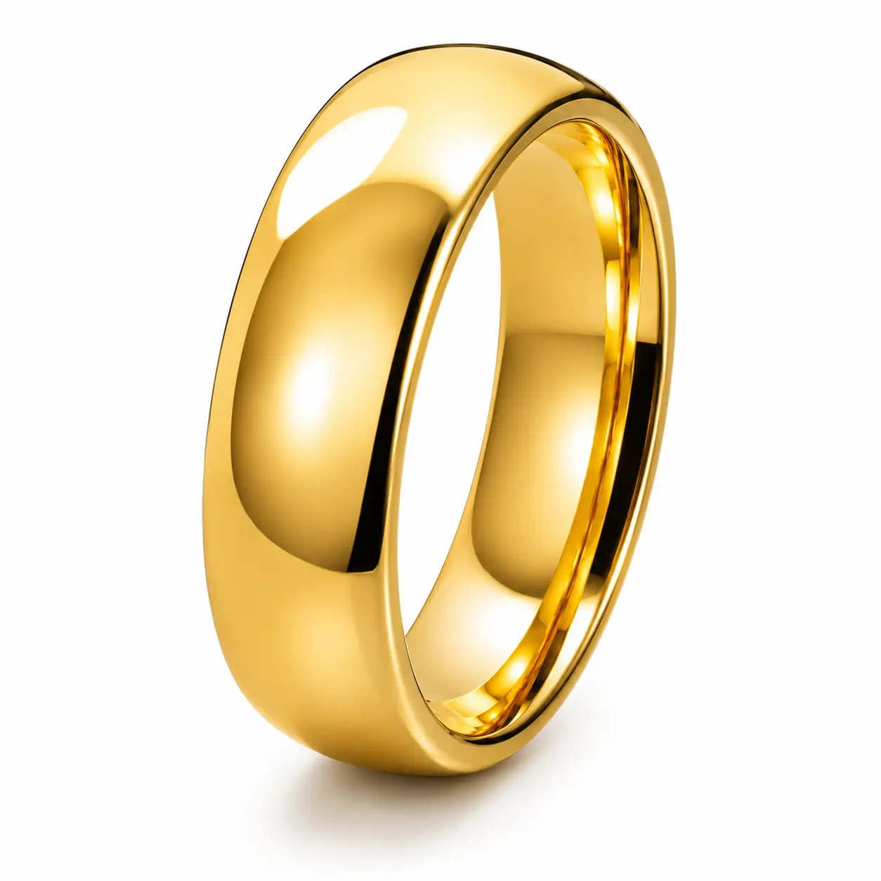 Classic Gold Tungsten Carbide Plain Band Ring - Solid, Scratch-Proof, Polished Comfort Fit Unisex Wedding & Engagement Ring