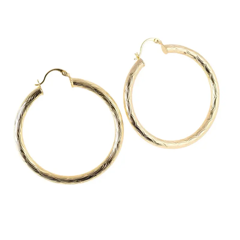 Brillo Eterno 4mm 14 Karat Gold Plated Hoop Earrings, 30mm/40mm/50mm Sizes, Classic Durable Costume Jewelry, Earrings for Women for Everyday Wear, Earring For Women