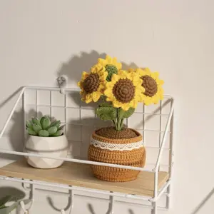 Handmade Crochet Sunflowers Kit - Puffed Knitted Flower Bouquet for Home Decor