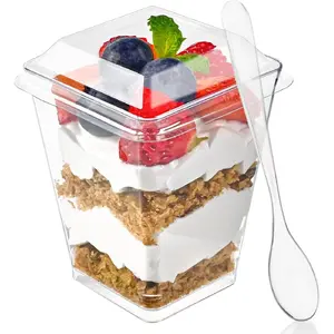 5 oz Plastic Dessert Cups with Lids and Spoons 75 Pcs Serves 25, Banana Pudding Cups with Lids Mini Dessert Shooters for Party Individual Yogurt Parfait Jello Fruit Trifle