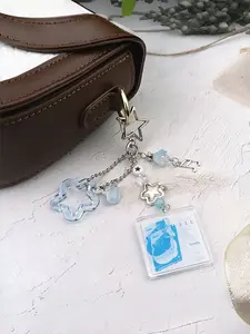 Unique Music Theme Couple Keychain, Keychain Accessories, Fresh Style, Blue Color Options, Multiple Charms Bell Star Note, Perfect for Couples and Friends