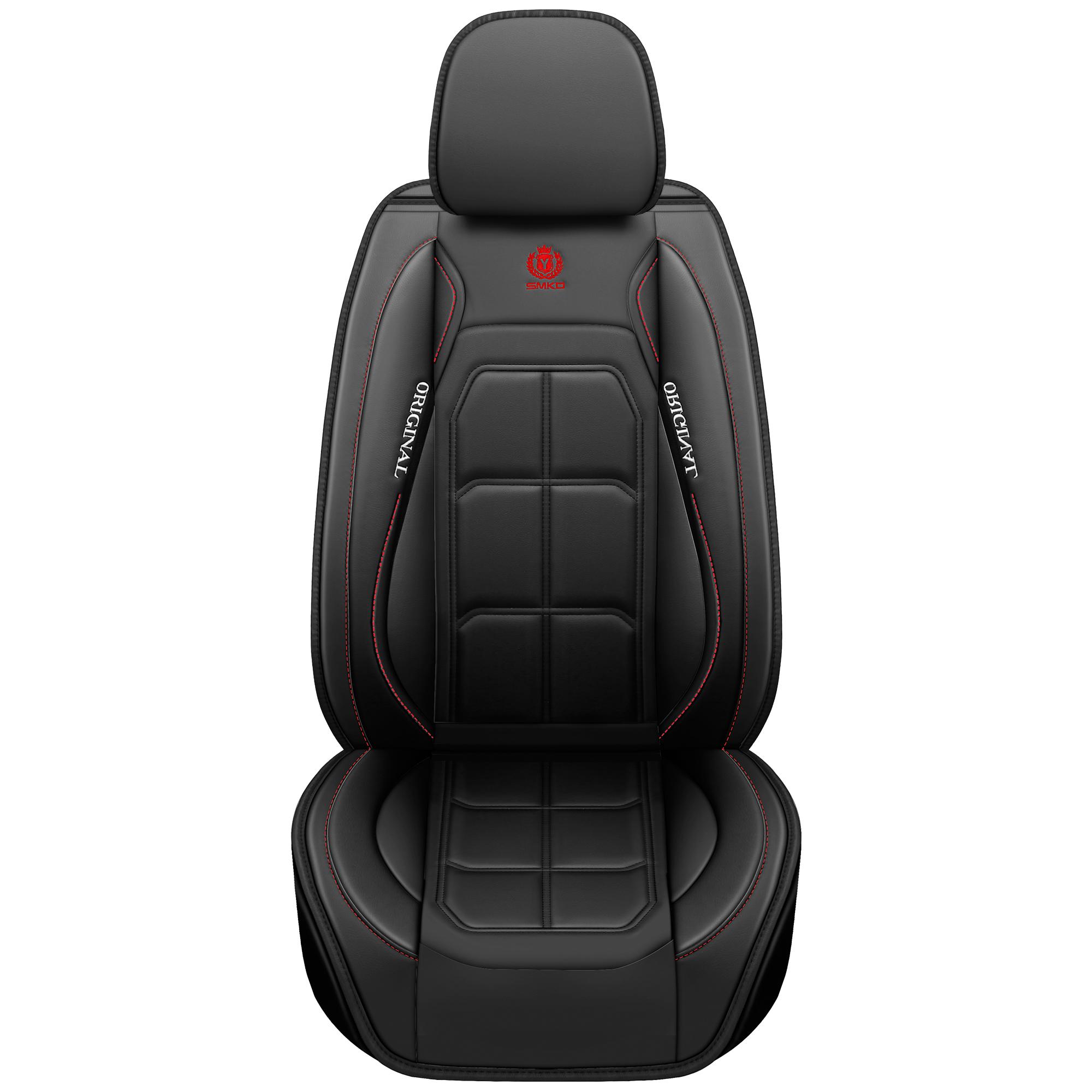 Nappa Leather Car Seat Covers 2 PCS - Waterproof Wear-Resistant PU Leather for Front Passenger & Driver - Full-Enclosed Soft Comfortable with Muscle Cushions