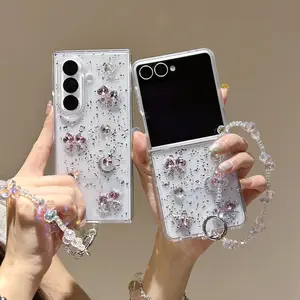 Diamond Star Moon Flip Phone Case for Samsung Zfold3/zflip3/4/5/6/7, Full Coverage Protective Cover, Left Right Fold Design, Accessories