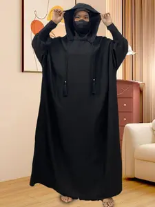 Women's Solid Double Hooded Lounge Dress, Casual Comfortable Long Sleeve Dress for Daily Wear, Ladies Sleepwear for All Seasons, Modest Muslim Outfits