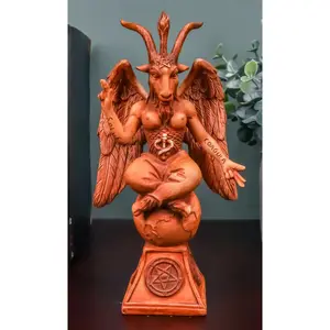 Rustic Red Clay Finish Sabbatic Goat Idol Baphomet Pentagram Figurine 6.5"H