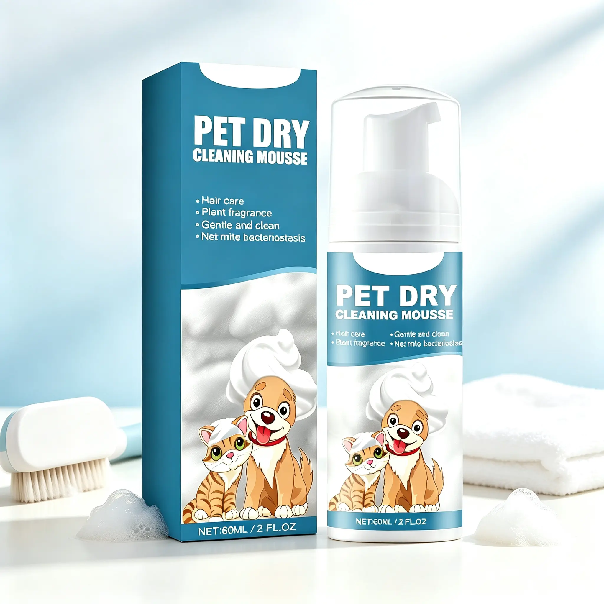 Waterless Pet Shampoo Foam, No-Rinse Grooming Mousse for Cats & Dogs, Gentle Coat Cleanser with Botanical Extracts, Daily Pet Care for Soft Fresh Fur