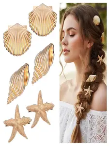 6pcs Cute Starfish Duckbill Clip, Vacation Style Shell Hair Clip, Conch Bangs Clip, Ocean Series Side Clip Headpiece, All Seasons