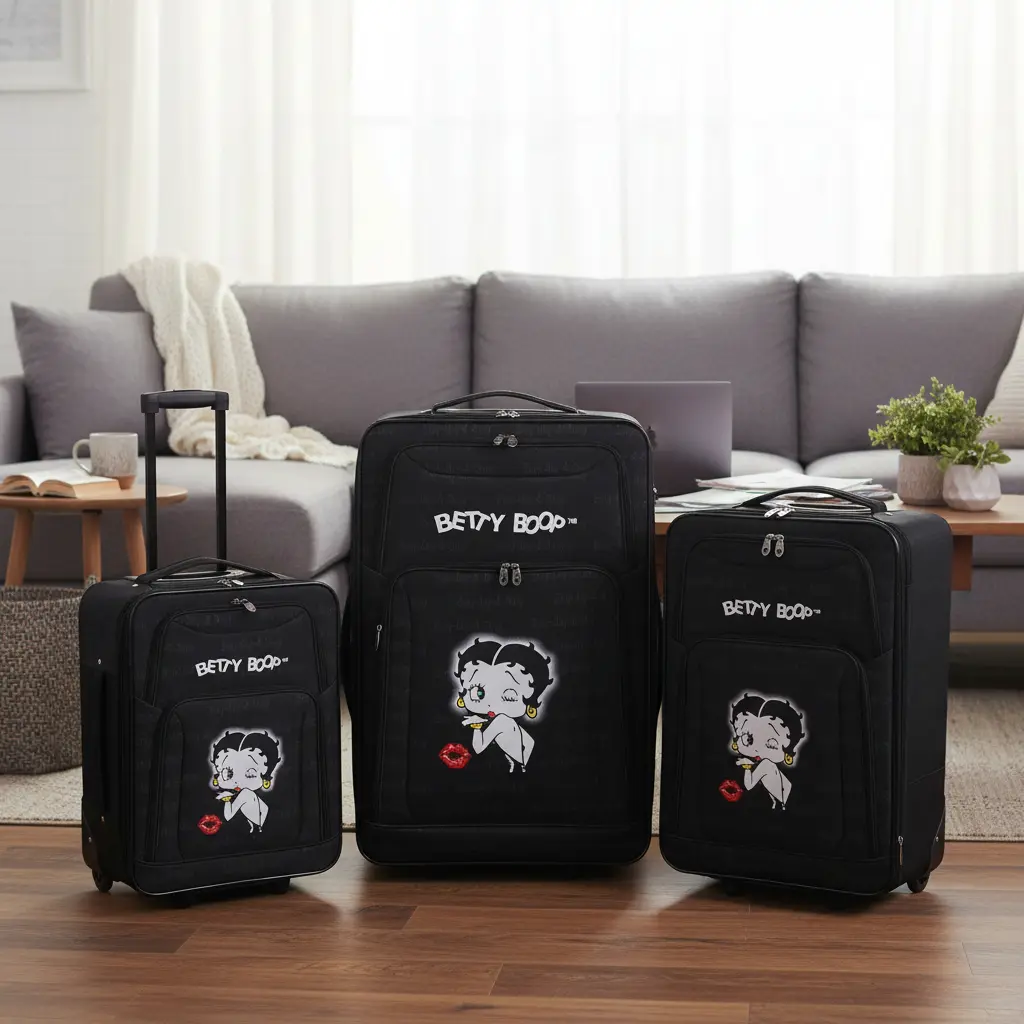 STORAGE BOX！！ Betty Boopꕤ ALL BLACK Betty Boop 3-Piece Expandable Softside Luggage Set with Wheels