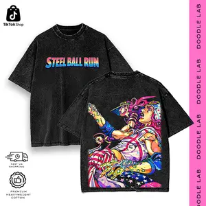 Steel Ball Run Johnny & Gyro Hoodie • Graphic Tees Streetwear • Vintage Oversized Acid Wash • Retro Manga Animation Merch • Heavyweight Comfort Cotton
