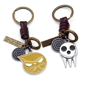 Anime SOUL EATER Leather Keychain Black Star Death the Kid Key Chain Keyring Men Keychains Accessories Car Key Ring llaveros Charm