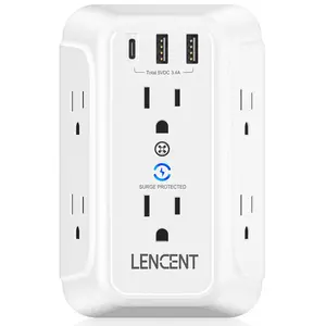 LENCENT USB Wall Plug Outlet Adapter, Multi 6 Way Outlet Extender with PD 20W Type-C & 2 USB Ports Surge Protector Electrical Charger