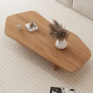 Mid-Century Modern Coffee Table, Irregular Unique Design Coffee Table for Living Room Home Office, Solid Wood Center Table Not Engineered Wood