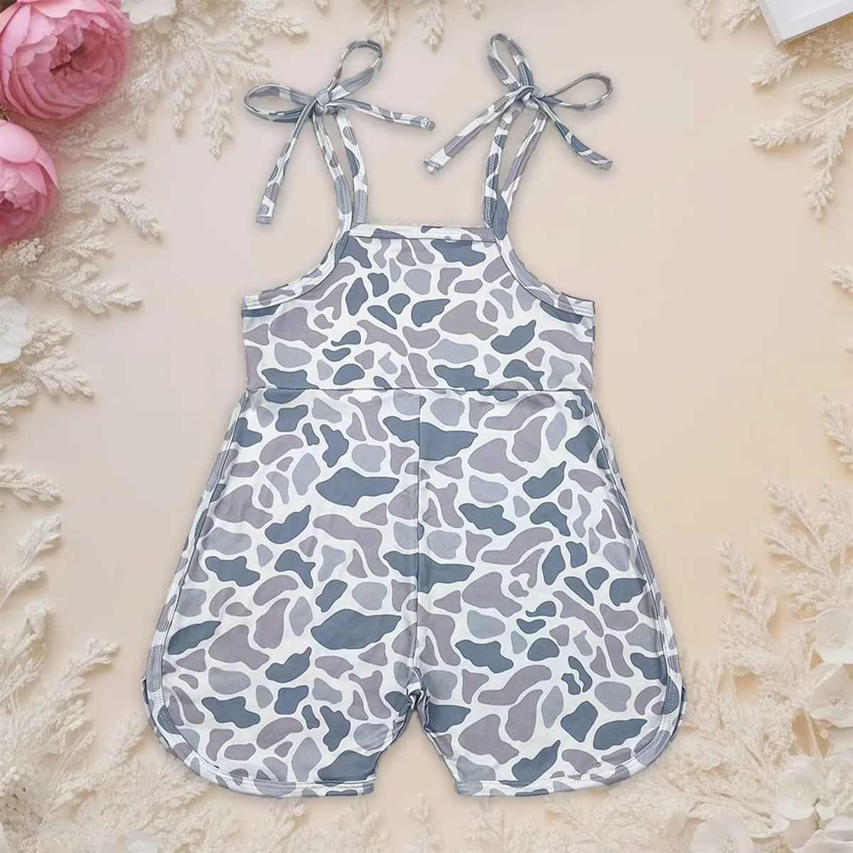 Toddler Girl's Camouflage Romper, Soft Stretchy Cotton Jumpsuit with Tie-Knot Bow Straps, Sleeveless Cami Outfit for Summer Pool Parties, Baby Clothing, Romper Jumpsuit, Toddler Girls, Elastane, 4T, 3T, 2T