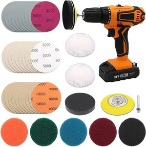 3 Inch  Headlight Restoration Kit,  Polishing Sanding Discs Assortment 2000 to 10000 Grit with 1/4 Inch Shank Backing Pad, Scouring Pads, Soft Interface Pad, Woolen Buffer Pads, 39 count