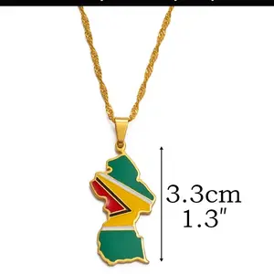 Guyana Map Necklace - Flag Pendant Gifts Pride Jewelry for Men and Women
