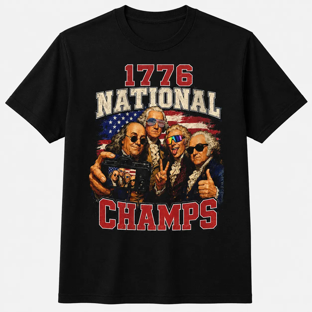 Men's 1776 National Champs Graphic T-Shirt - Patriotic USA Flag Top, Funny Outfits for 4th of July Summer Day Events (Also Fits Women)