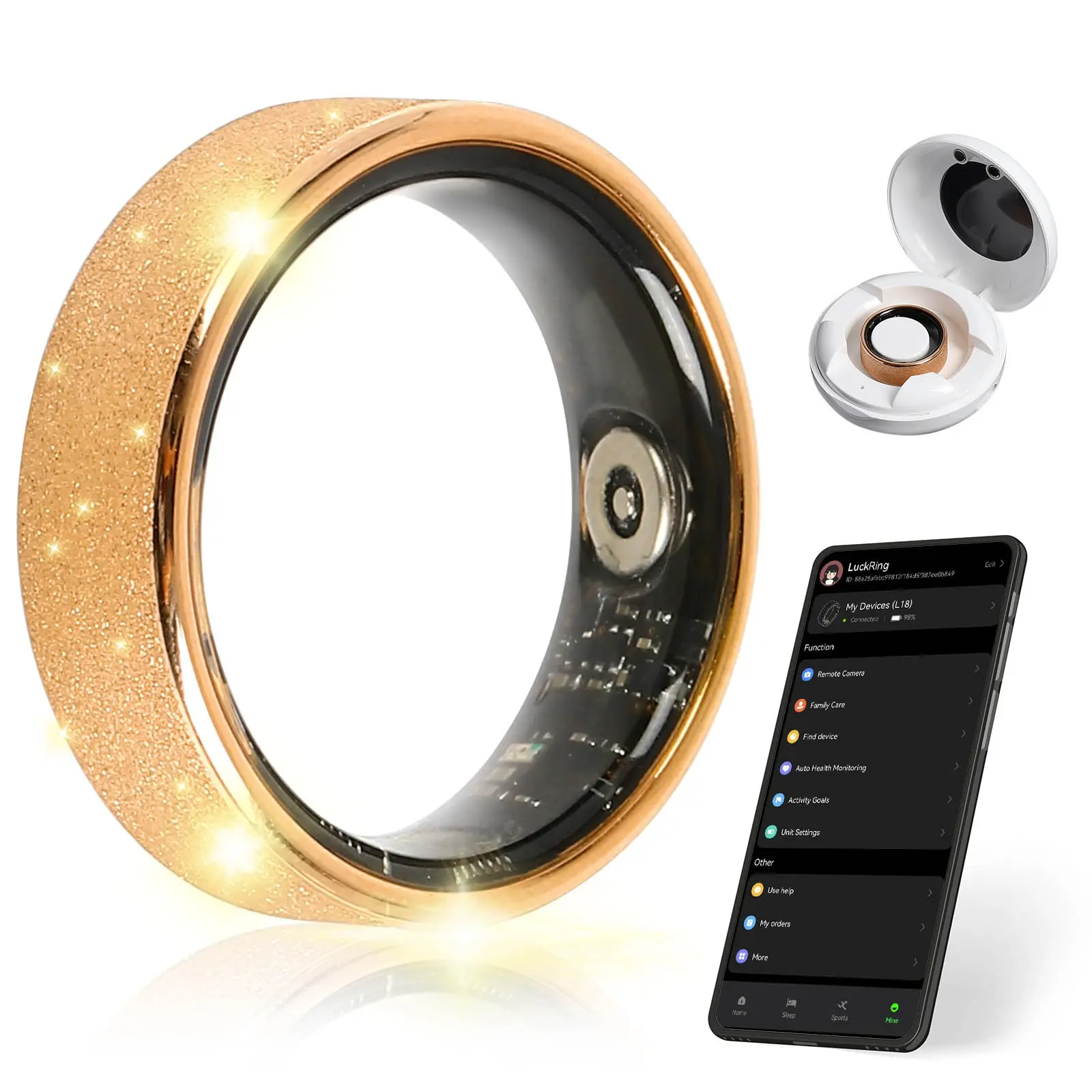 Smart Fitness Ring, 1 Count USB RechargeableLong Battery Life Smart Ring, 5ATM WaterprootDurable Fitness Tracker for Women & Men Waterproof Pedometer，Digital， Wearable， Electronic Gadgets， Android Watch， Smartwatch Watch， Gold summerwins