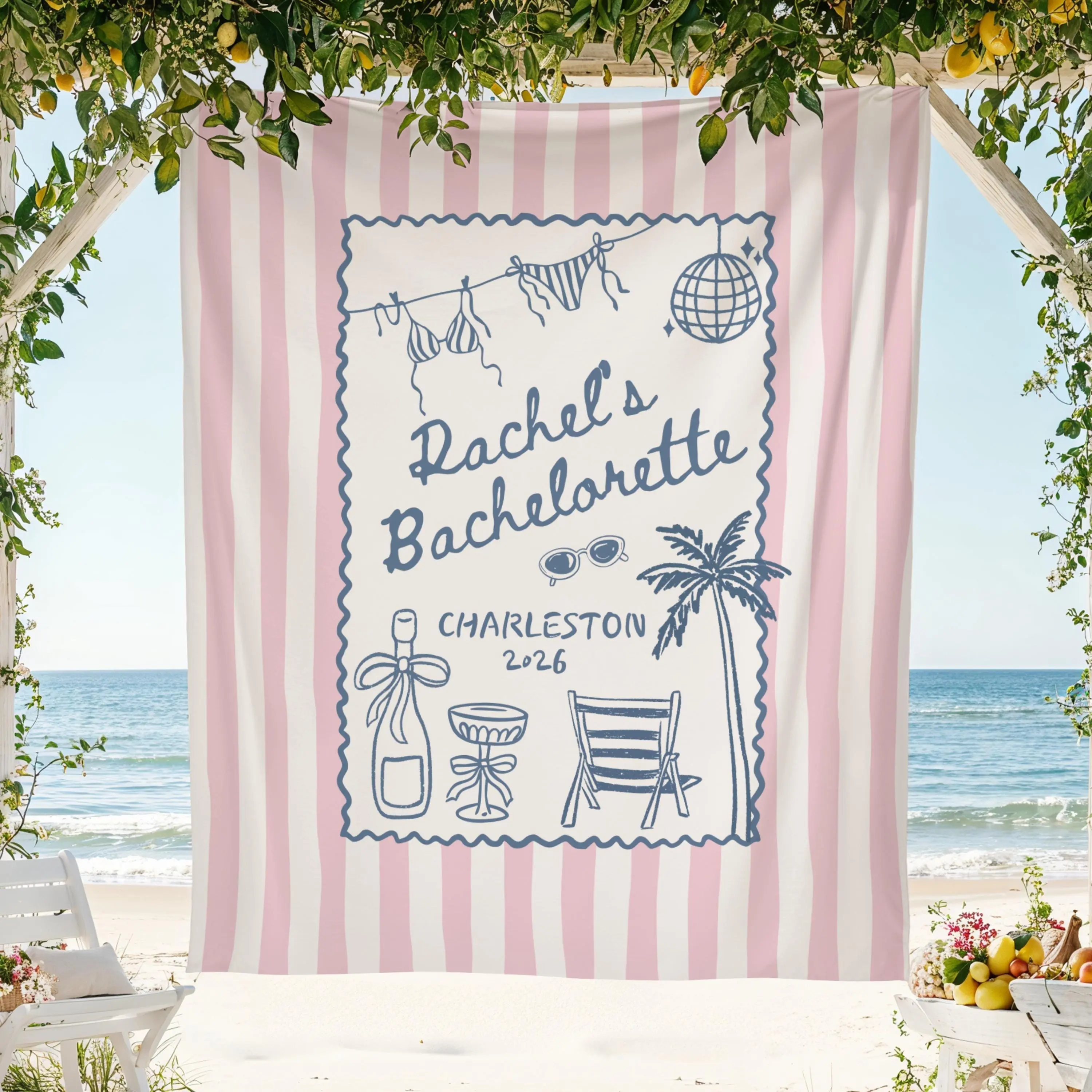 Beach Bach Tapestry Toast On The Coast Custom Text Rachel Bachelorette Banner