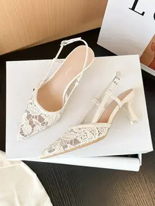 Spring Summer New Elegant Rhinestone Mesh Pointed Toe High Heel Sandals, European Style Full Star Design Commuter Wedding Party Shoes, Fashionable Rhinestone Sandals