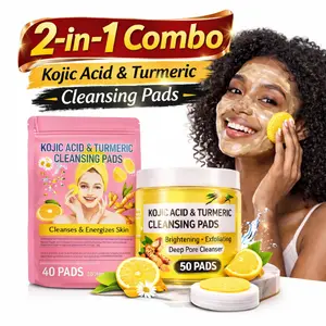 2-in-1 Kojic Acid & Turmeric Cleansing Pads Combo (Pink + Yellow) | Daily Gentle Smooth Care | Brightening & Deep Pore Cleanser | Glowing Skin Set