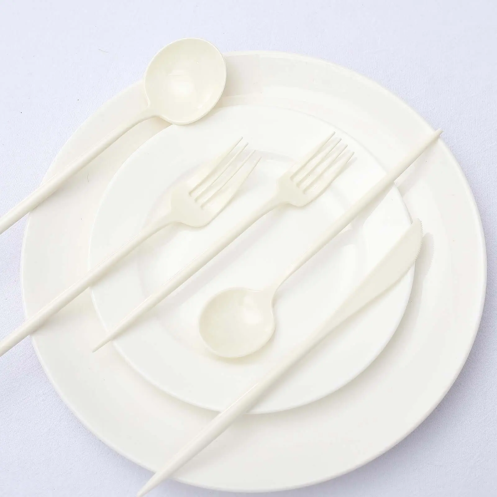 50-Pack Casual Ivory Plastic Flatware Set - Premium Heavy-Duty Sleek Cutlery, Disposable Dinnerware Sets with Forks Spoons Knives, Hand Washable Home & Party Supplies