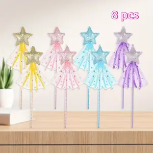 8pcs Glittery Five-Pointed Star Fairy Wands | Magic Wands for Princess Party Role-Play, Costume Accessories, Decorative Wand