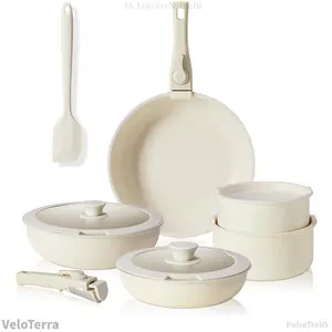[Deal]12-Piece Nonstick Pots and Pans Set - Kitchen Cookware with Removable Handles - Ideal for Home Cooking, Cream WhiteVeloTerraPulseTrail5LumièreNoire16