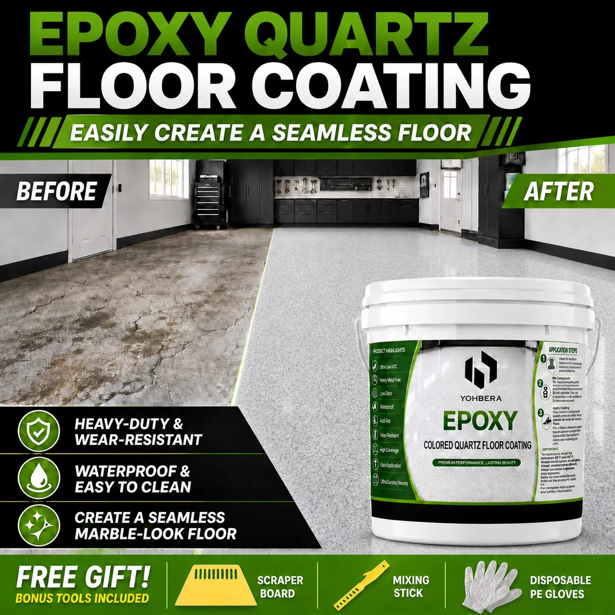 Epoxy Color Sand Floor Coating Waterproof Non-Slip Seamless Marble-Look Finish for DIY Home Renovation