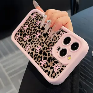 Fashion Leopard Print Bow Pattern Phone Case, Soft TPU Cellphone Protective Cases, Total Protective Shockproof Mobile Phone Cover for iPhone, Casing