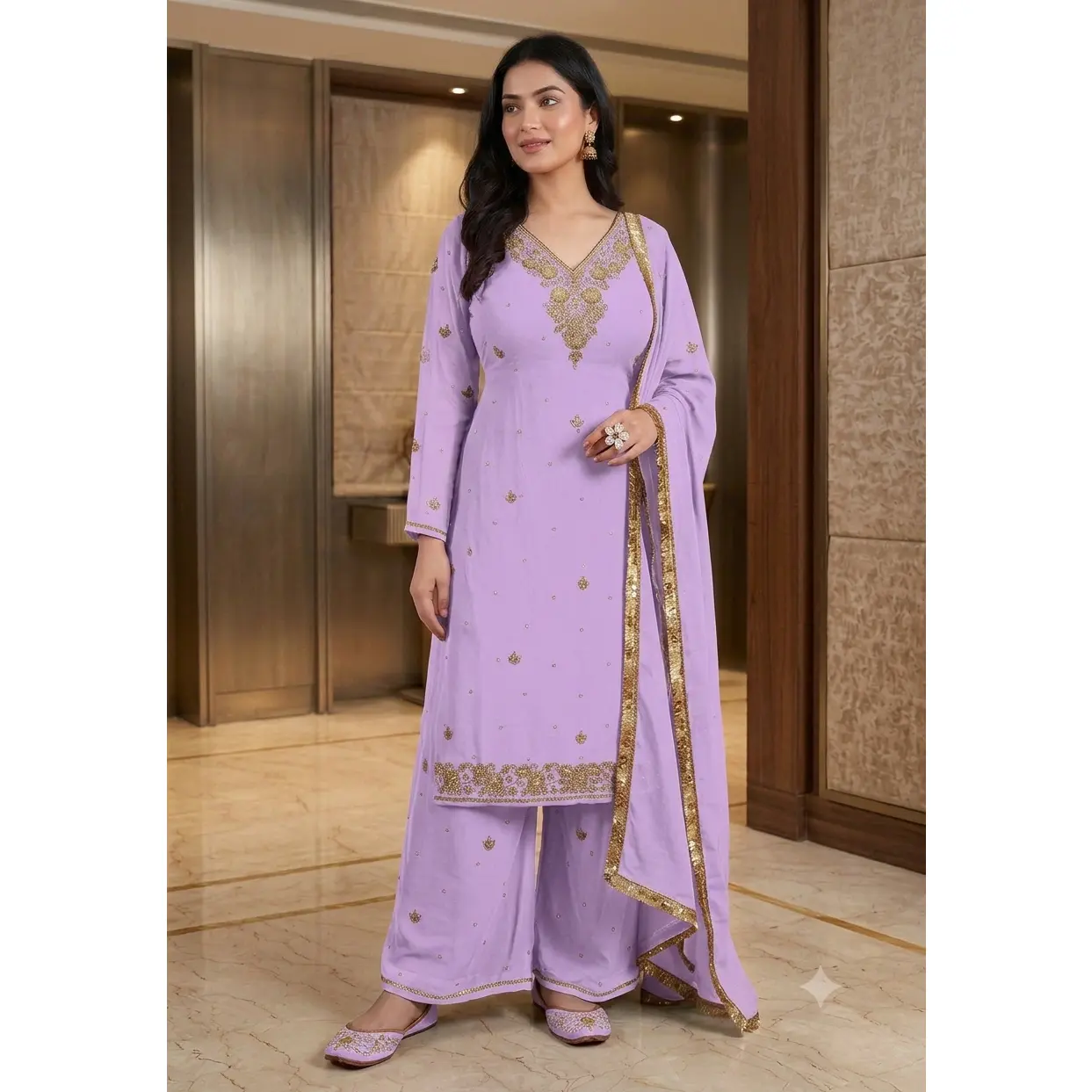 Women’s Georgette Handwork Palazzo Suit Set with Dupatta