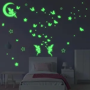 Luminous Wall Sticker, Fairy & Star & Butterfly Pattern Wall Decal, Fluorescent Wall Sticker for Home Bedroom Living Room Decor, Ornaments, Decorative Sticker