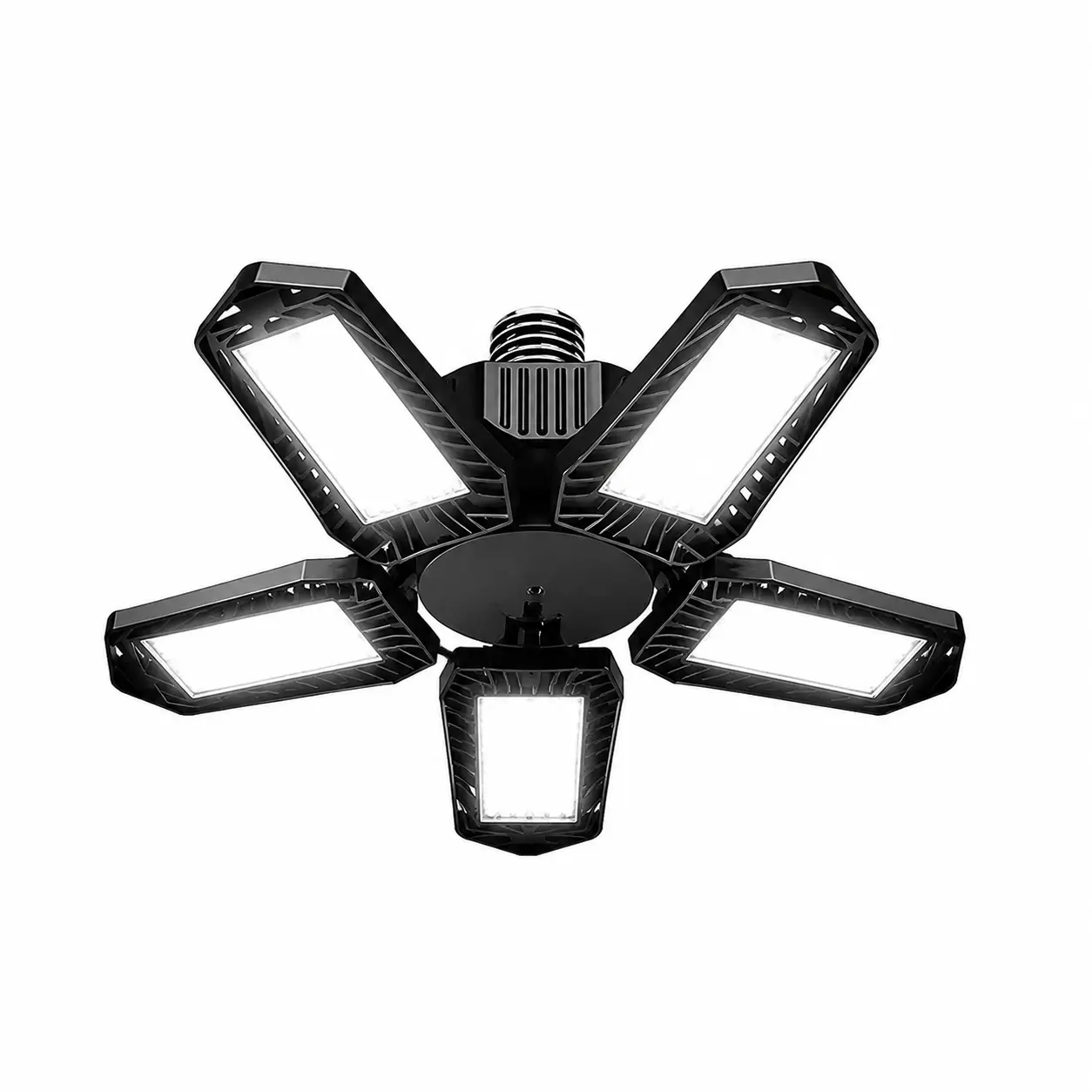 Foldable LED Garage Ceiling Light, 1/2-Pack E26/E27 Screw-in Bulbs with 5 Adjustable Panels, 5000LM Output, 6500K LED Chips, Even Illumination, Indoor Use for Workshop, Storage Room
