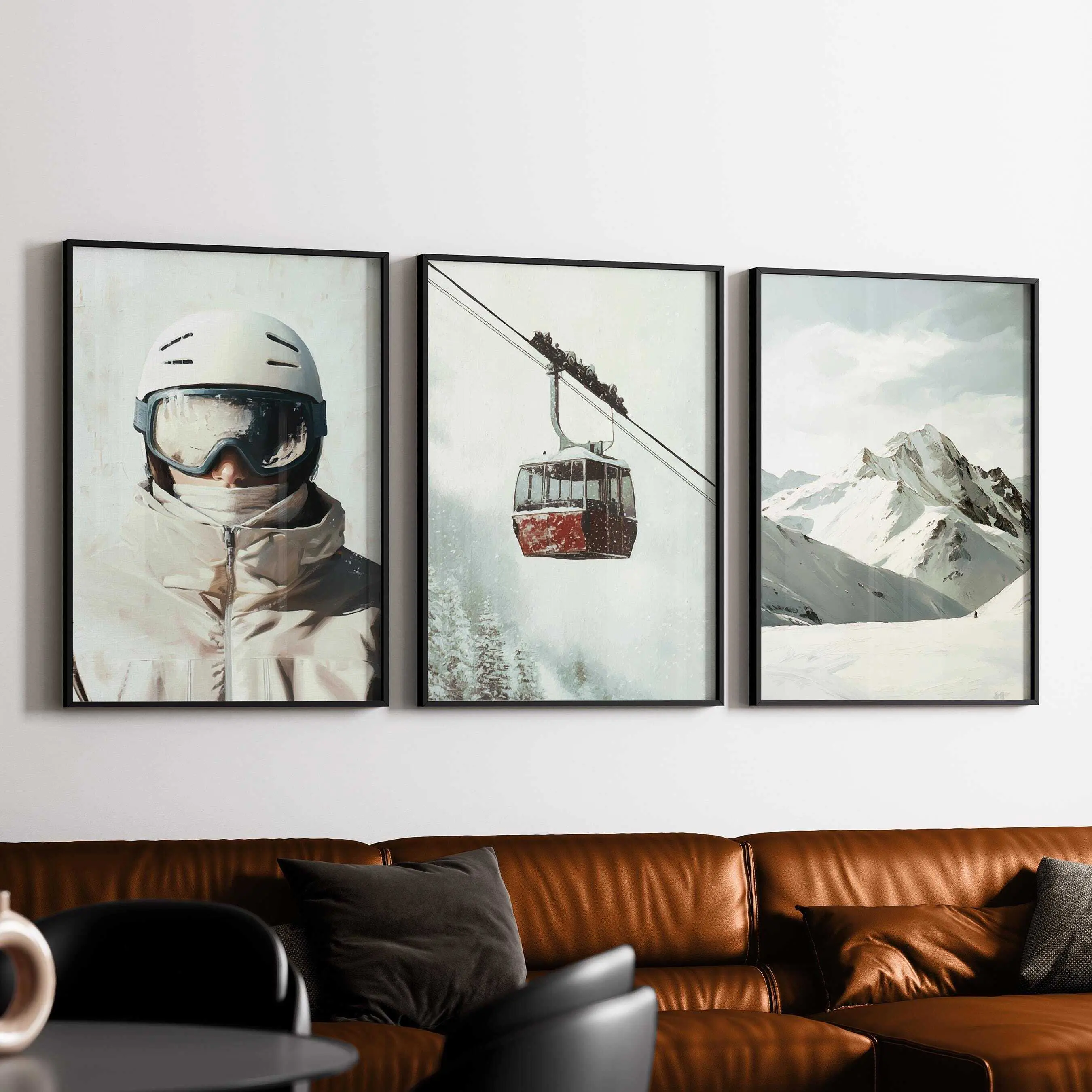 Set of 3 Snowboard Ski Prints Modern Winter Sports Posters for Home Decor Skiing & Snowboarding Art Collection Painting