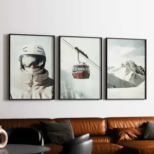 Set of 3 Snowboard Ski Prints Modern Winter Sports Posters for Home Decor Skiing & Snowboarding Art Collection Painting