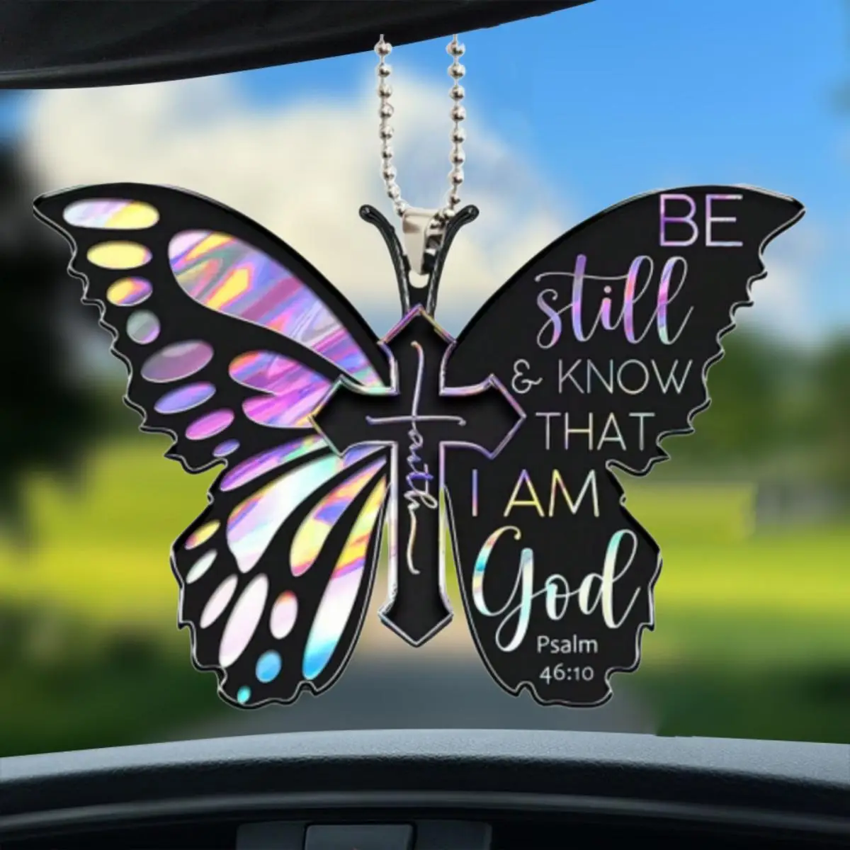 Creative Cross & Butterfly Design Hanging Decoration Car Ornament, Animal Shape Pendant, Rearview Mirror Hanging Pendant, Car Interior Decoration Acce