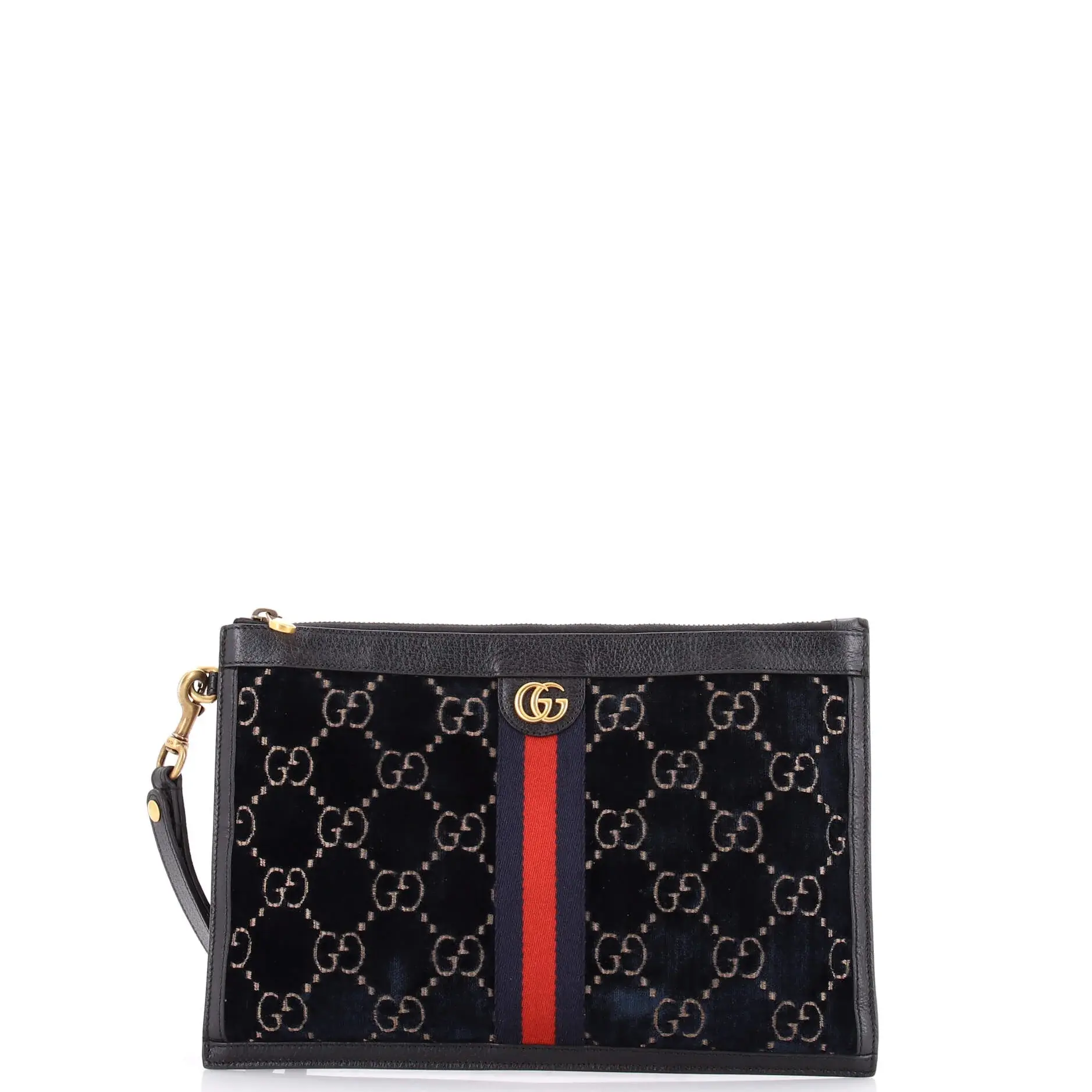 Pre-owned GUCCI Velvet, Leather Clutches & Wristlets Ophidia Zip Pouch GG Velvet Large by Rebag
