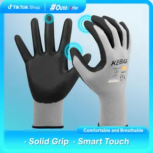 Kebada Nitrile Coated Protective Gloves for Gardening, 12 Pairs W3 Touchscreen Nylon Working Gloves, Light Grey outdoorfun