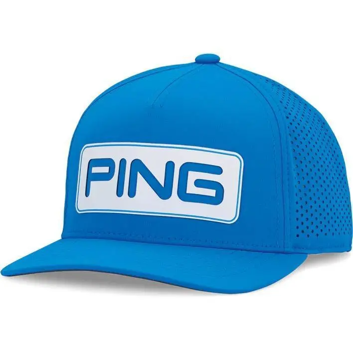 Ping Men's 2026 Tour Vented Delta Adjustable Hat | PING Trucker Golf Hat – Mesh Back Cap in Black, White & Blue Breathable & Stylish Design