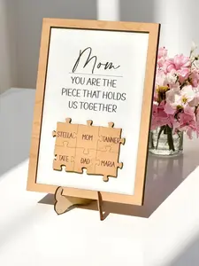 Mom Puzzle Sign with Engraved Names, Mother's Day Family Gift for Mom, Grandma or Wife, Wooden Puzzle with Up to 25 Names