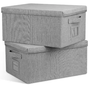 22.8qt Closet Storage Boxes with Lids Gray Folding Keepsake Storage Bins Stackable Flat Lidded Carboard Storage Contaner for Clothes Barbie Shoes 2 Pack