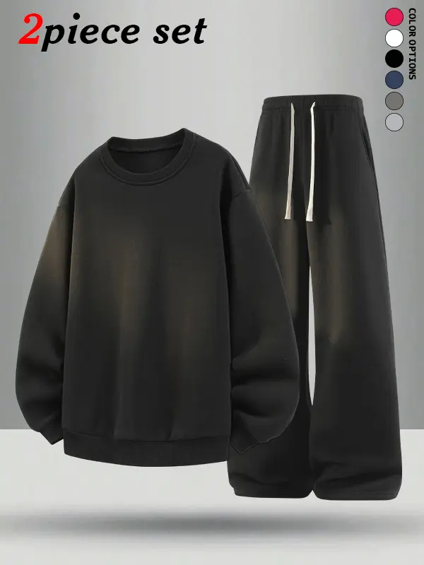 Men’s crewneck sweatshirt and long pants set, multi-pack for autumn/winter; casual and versatile, with a loose fit that doesn’t restrict movement.