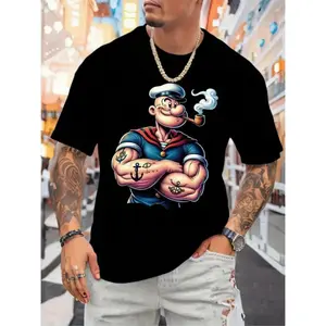 Men's Heavyweight 100% Cotton Pirate T-Shirt - Loose Version Crew Neck Short Sleeve, Bold Nautical Design, Printed with Pirate Ship and Treasure Box Patterns, Breathable Seasons Casual and Themed Party Clothing, Machine Washable (Suitable for Pirate