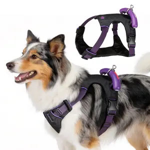 ExcegBot No Pull Dog Harness for Medium Size Dog, LED Glow Harness with Steady/Colorglow/Flash Modes, Reflective Vest with Emergency Grab Pocket & Handle, Soft Padded Lining, Front Webbing, Black, M