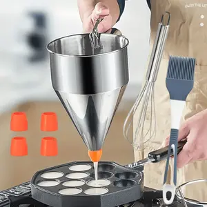 Stainless Steel Pancake Batter Dispenser Cream Maker Fish Ball Funnel Handheld Liquid Separator Funnel Cake Dispenser With Bracket Very Suitable For Pancake Cups And Cakes