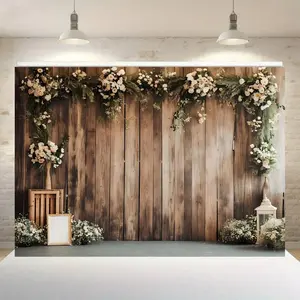 Wooden Flower Pattern Wedding Banner, 1 Count Romantic Wedding Party Decoration, Party Decorations Banners, Birthday Background, Photo Backdrops, Indoor Backdrops, Anniversary, Home Decoration, Wall Decoration, Ornaments