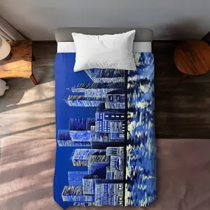 360 Stand Twin XL Microfiber Duvet Cover - Blue Skyline Print, Contemporary Urban-Theme Bedding, Ideal for Twin Extra Long Beds, Fits Contemporary Home Decor, Lengthened Duvet Covers, Blue Duvet Covers